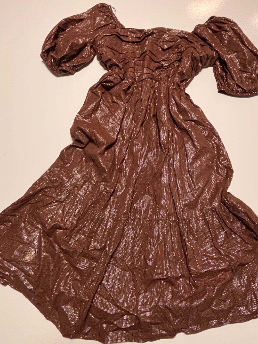 Womens Lauren Conrad Brown and Silver Puff Half Sleeve Tea Length Dress Size XXL
